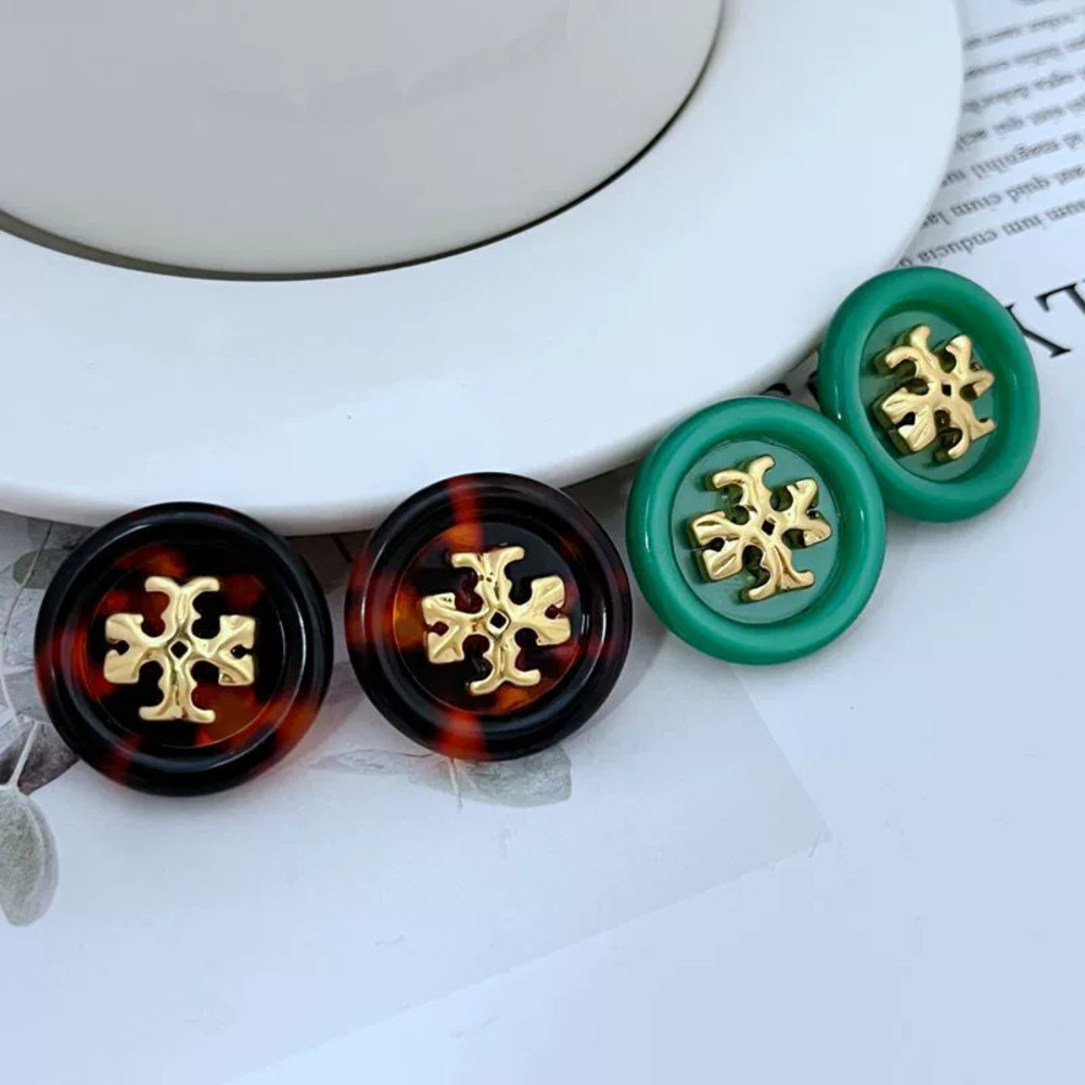 Tory Burch Geometric Circle Inlaid Letter Stud Earrings
